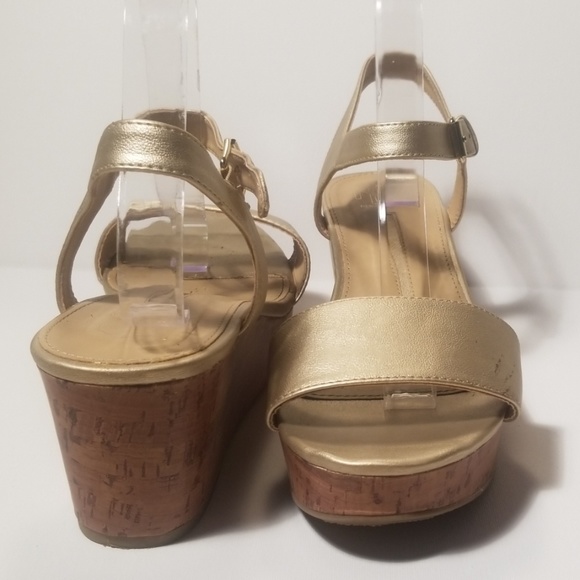 New Directions Gold "Joyce" Open Toe Wedges - Picture 2 of 3